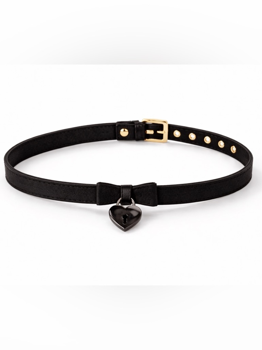 Black Leather Heart Lock Choker Necklace Sexy Adjustable - Picture 6 of 8